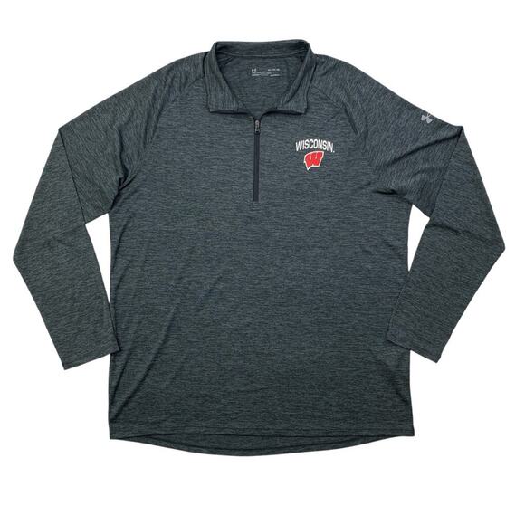 Wisconsin Badgers Shirt Mens XL Grey Tech HeatGear Quarter Zip Under Armour - Picture 1 of 14